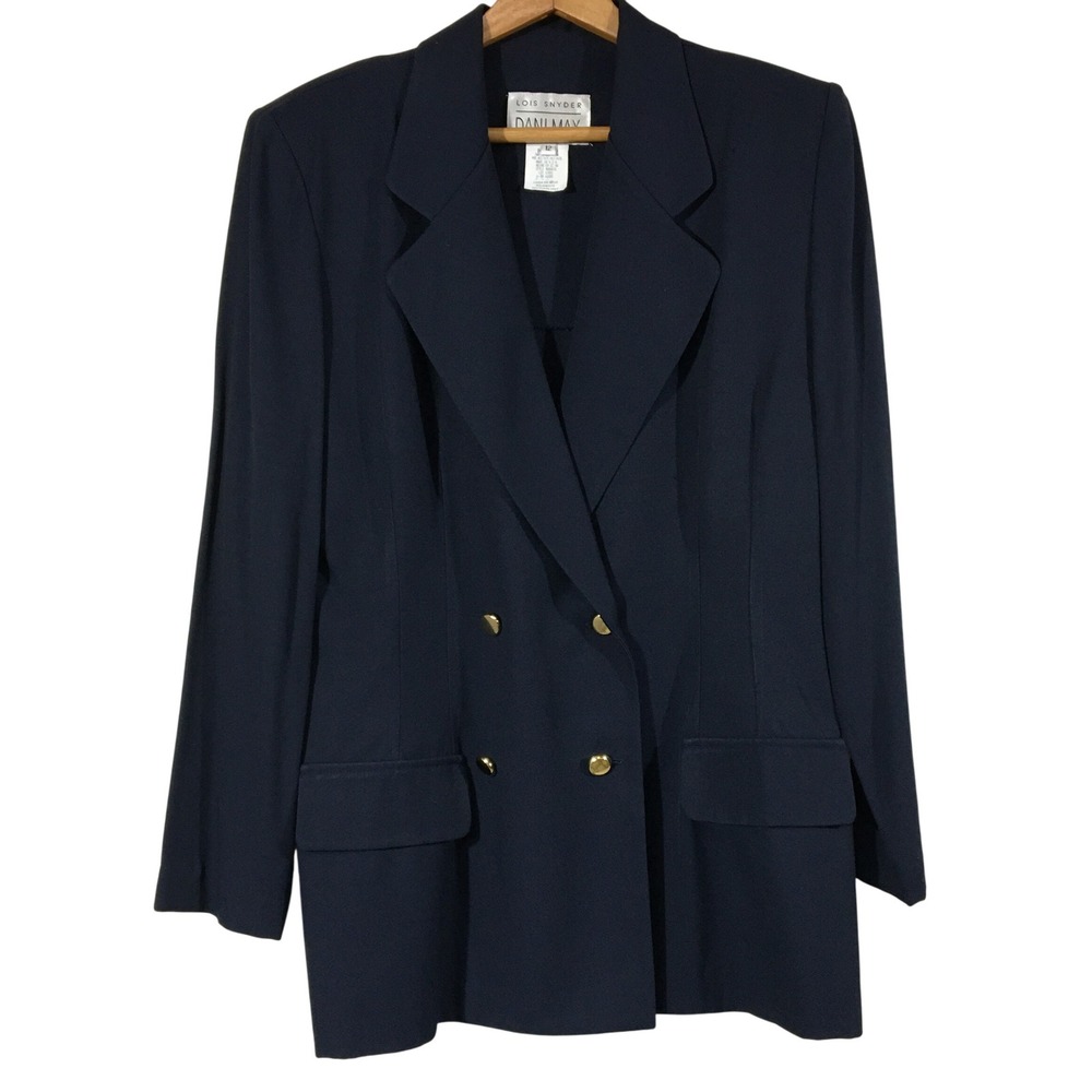 DANI‎ MAX Lois Snyder Women's Navy Double Breasted Blazer Gold Buttons Size 12